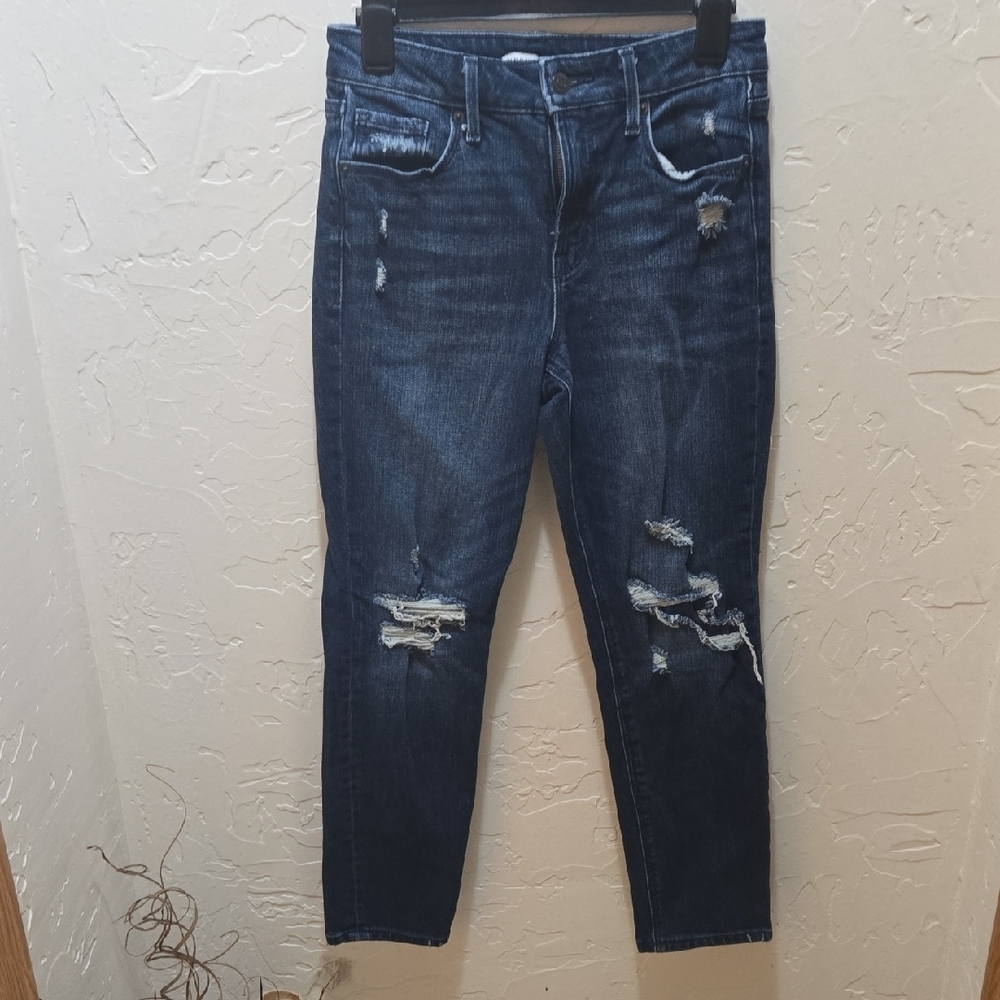 Old Navy Distressed Dark Blue Ankle Crop Jeans